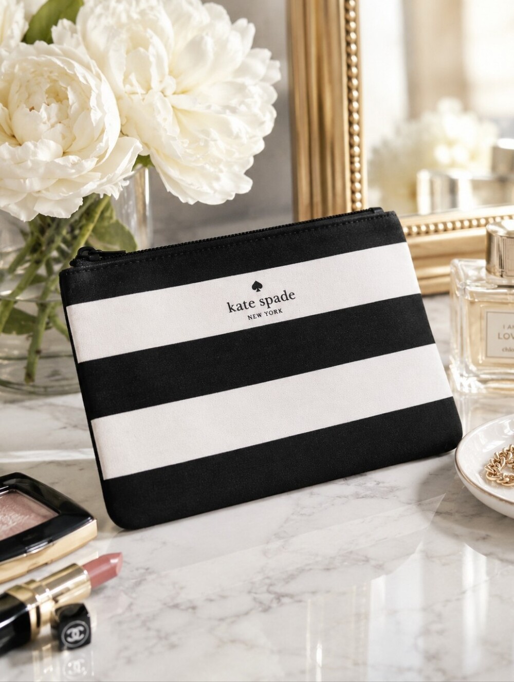 kate spade Striped Black and White Zip Pouch